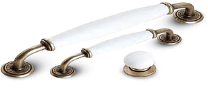 FURNITURE KNOB ZINC ALLOY ANTIQUE BRASS PORCELAIN WHITE FINISH