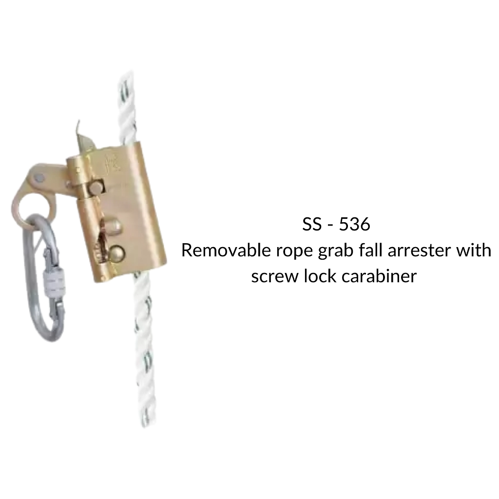REMOVABLE FIBRE ROPE GRAB FALL ARRESTER WITH SCREW LOCK CARABINER 14MM / 16MM
