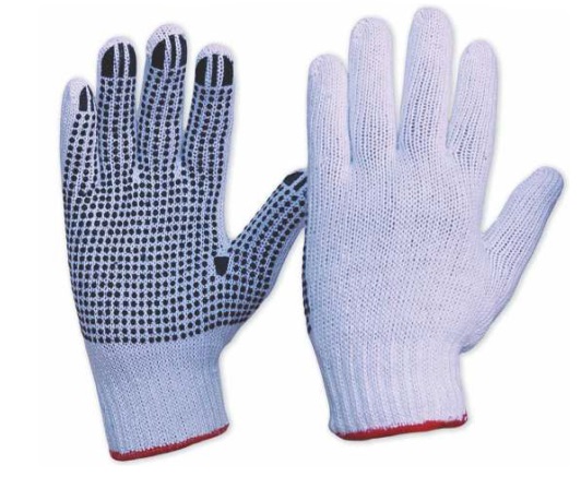 SINGLE SIDE DOTTED COTTON KNITTED WHITE GLOVES 80 GM BLUE DOTS