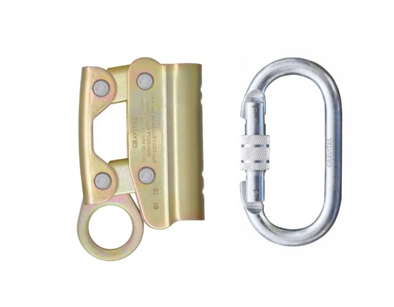 FIXED FIBRE ROPE GRAB FALL ARRESTER WITH SCREW LOCK CARABINER 8MM / 10MM DIA