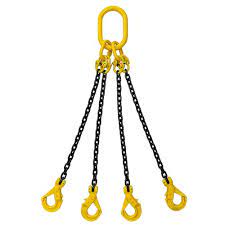 4 legged Chain Sling Capacity 5 Ton X 6 Mtr length with Grade 80 Alloy Steel Chain sling, Sling Fitted with main ring at the top and eye hook at bottom end