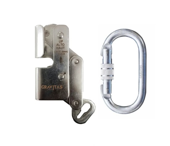 REMOVABLE STEEL ROPE GRAB FALL ARRESTER WITH CARABINER FOR 8MM
