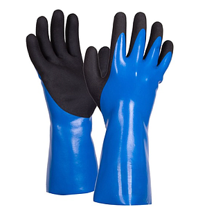 NBR FOAM COATED GAUNTLET FLARE CUFF WITH CUT LEVEL A - BLUE  AND BLACK SIZE L