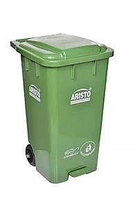 PLASTIC PEDAL WASTE DUSTBIN WITH WHEELS 65 LTRS - GREEN