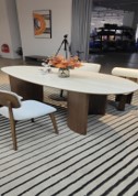 Dinning Table 2.4 m * 1 m (Tabletop is travertine stone slab. Base is multilayer solid wood board with black walnut venner)